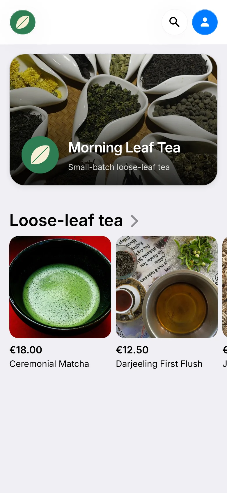 The Morning Leaf Tea storefront on a phone